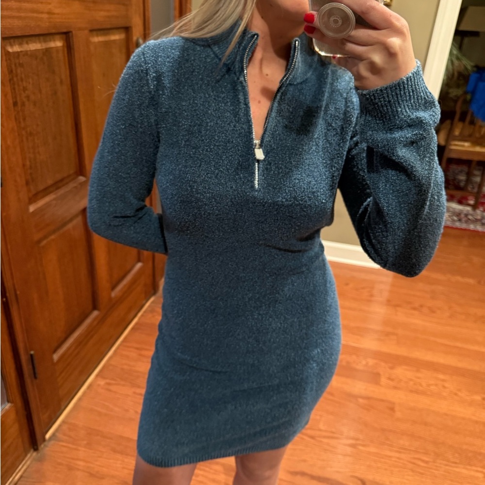 Zara acid wash knit mini dress indigo blue